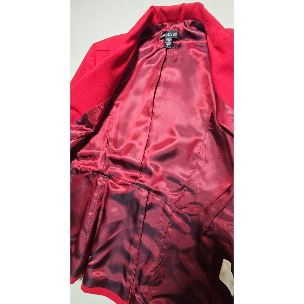bebe Y2K Pantsuit Womens Red Wool Blend Blazer Wide Leg Pants 2 Piece Vintage - Picture 9 of 16